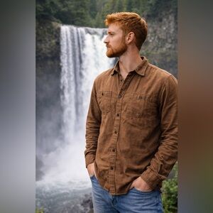 prAna Brown Organic Cotton Button Down Shirt Standard Fit M [000000]